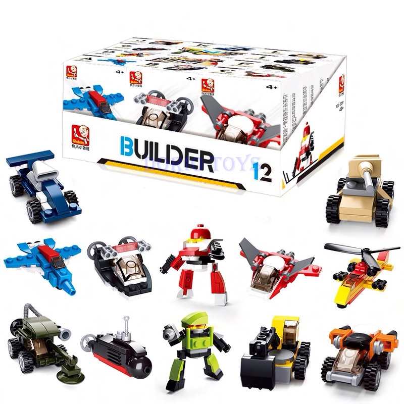 Sluban Brick Kendaraan Mobil Balap,Tank, Mobil Kontruksi, Robot, Pesawat, Kereta Mainan Balok