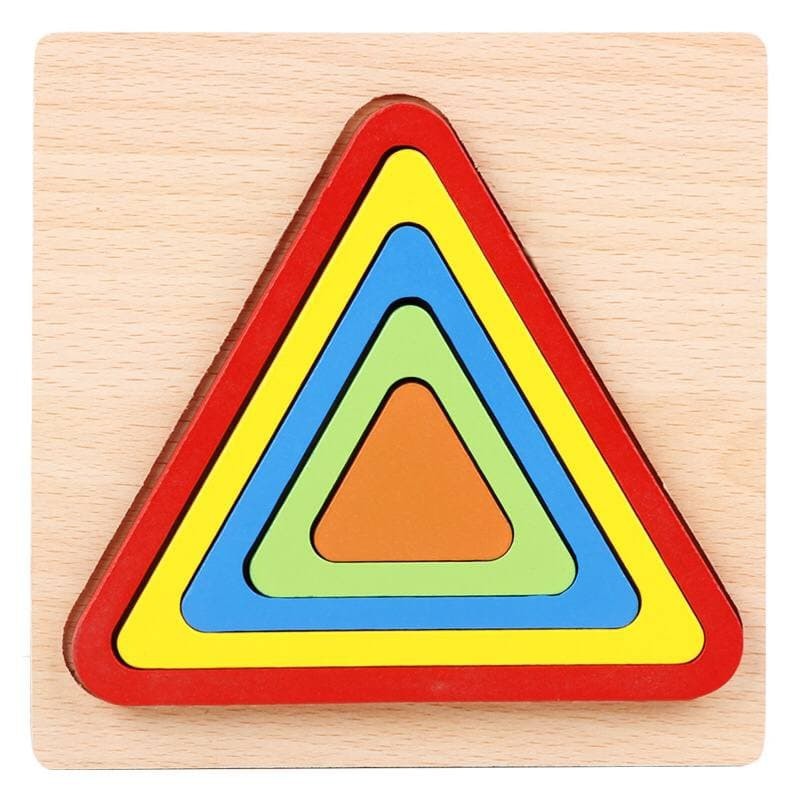 Mainan Edukasi Anak Basic Shape Kayu Balok Geometri Puzzle 3D Montessori Sensory Xylophone Jam Angka-GEO SEGITIGA