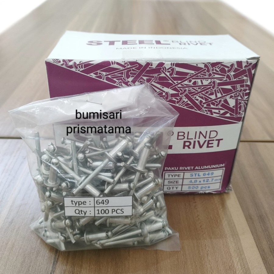 Paku Rivet Alumunium 649 (4,8 x 12,7 mm) - per pack isi 100