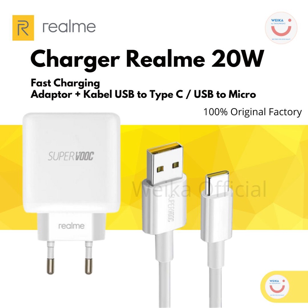 Charger REALME 20 Watt SUPERVOOC USB to Type C / USB to Micro (Hitam /Putih)