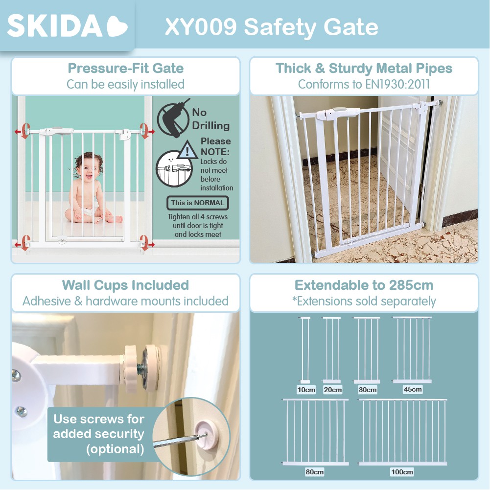 Pagar Bayi SKIDA Safety Gate XY009 Baby Safe Pembatas Ruangan White 75-85cm / 65-75cm