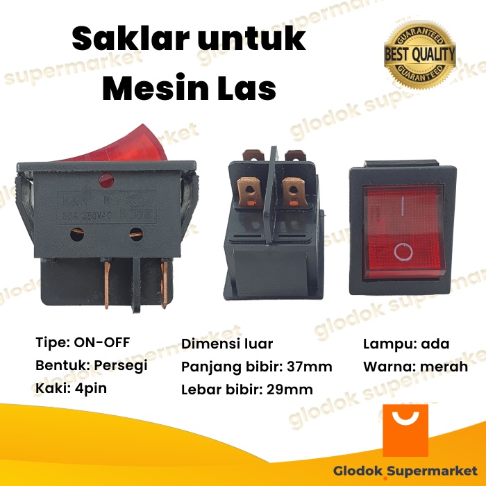 Saklar Mesin Las 30A 4 pin Besar On Off Tombol Rocker 2 Posisi Lampu KCD4 Power Switch 4pin