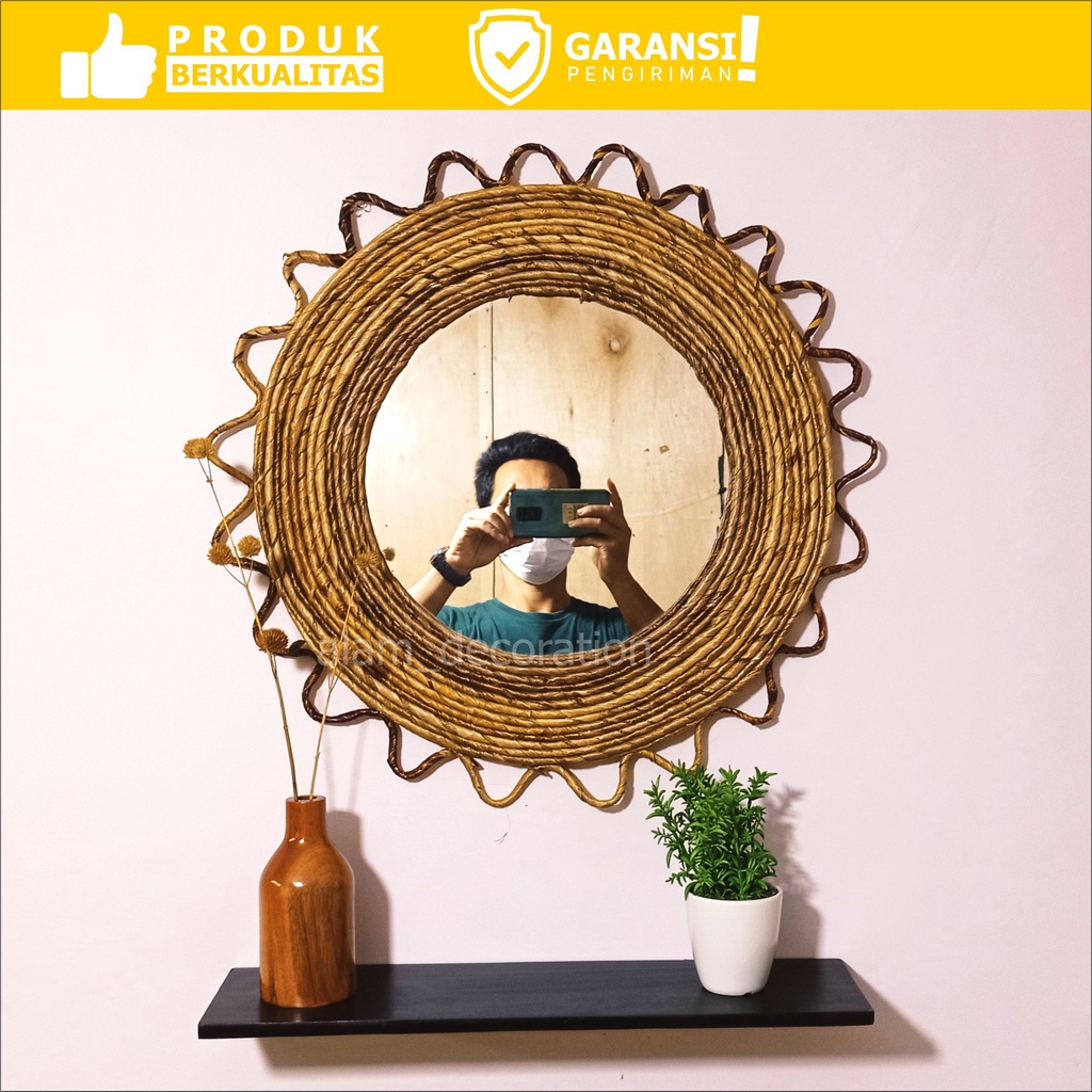 STUDENTCRAFT Cermin dinding aesthetic/Cermin kaca aesthetic/Cermin rustik/Kaca aesthetic/Cermin kayu