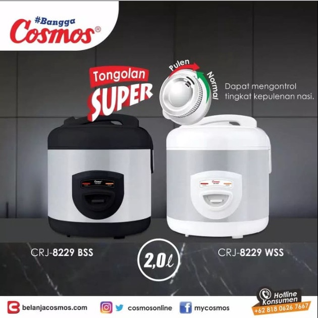 Magic Com Cosmos CRJ-8229 2 Liter Garansi Resmi | Penghangat Penanak Nasi Rice Cooker Magikom CRJ8229 CRJ3232 CRJ 3232 Magicom Magickom Mejikom Besar 2 Ltr