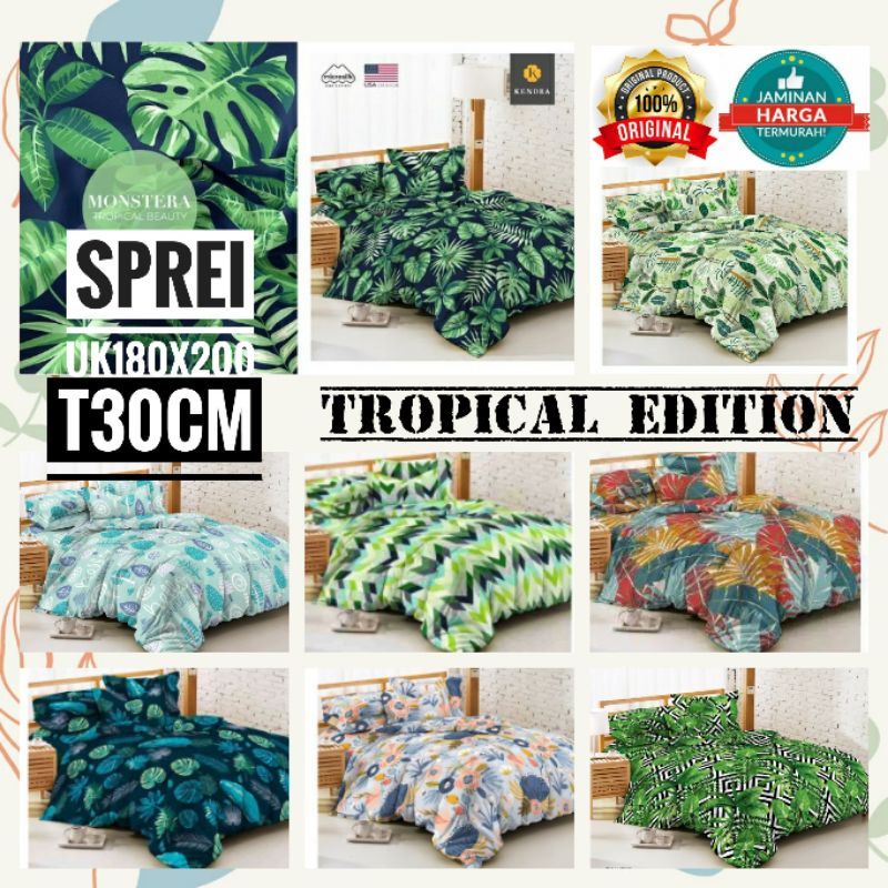 Sprei KENDRA King Size uk 180x200 T30 Tinggi 30cm Motif Dewasa Tropical Paradise Modern Minimalis Edition - Montana Maroko Botanica Cactus Diamond Palm Tree Winter Chevron