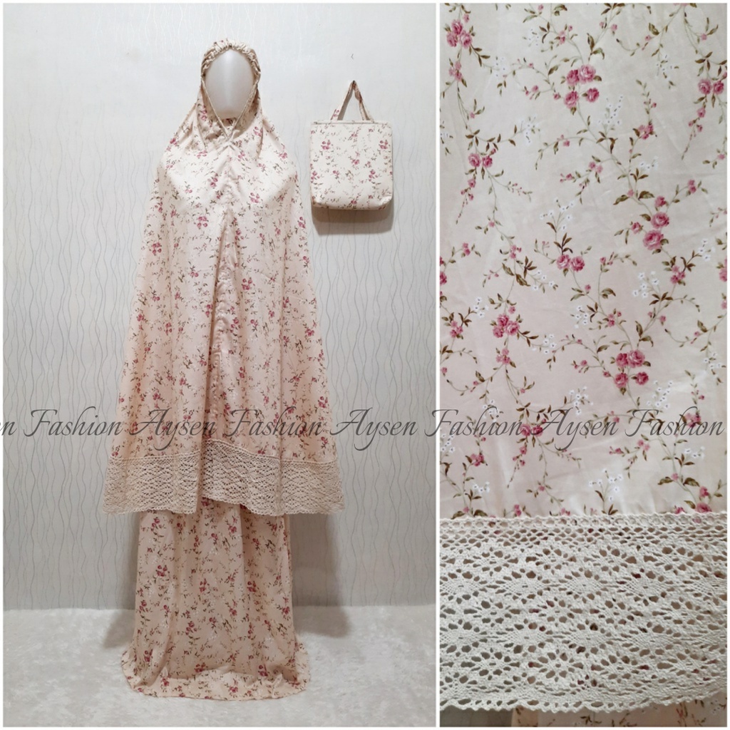 Mukena Dewasa Katun Jepang Ori Motif Cherry Series Renda Rajut