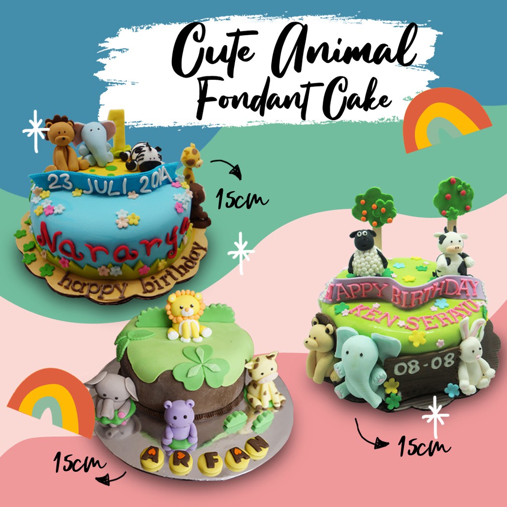 

TART ICING FONDANT TEMA CUTE ANIMAL/ KUE ULANG TAHUN / BIRTHDAY CAKE / CUSTOM CAKE