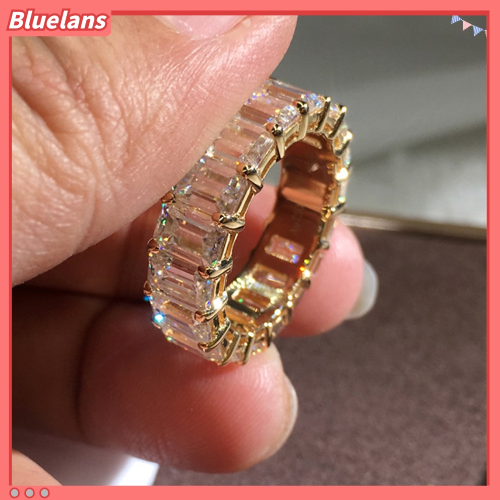 Bluelans Cincin Kawin / Tunangan Hias Cubic Zirconia Persegi Panjang Mewah Untuk Wanita