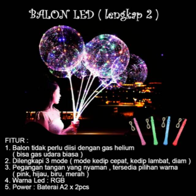 BALON LED LAMPU TUMBLR 3 MODE + GAGANG