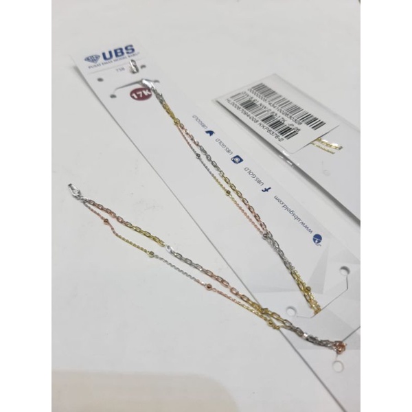 Gelang tangan kaki rantai tali jedar 2 layer anak dan dewasa emas asli kadar 750 75% 22 putih gold rosegold 3 warna