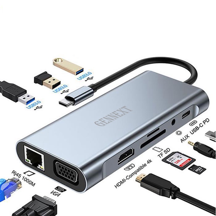 FA GENNEXT HUB 10 in1 Adapter Type C USB 3.0 Macbook Multi Port Laptop