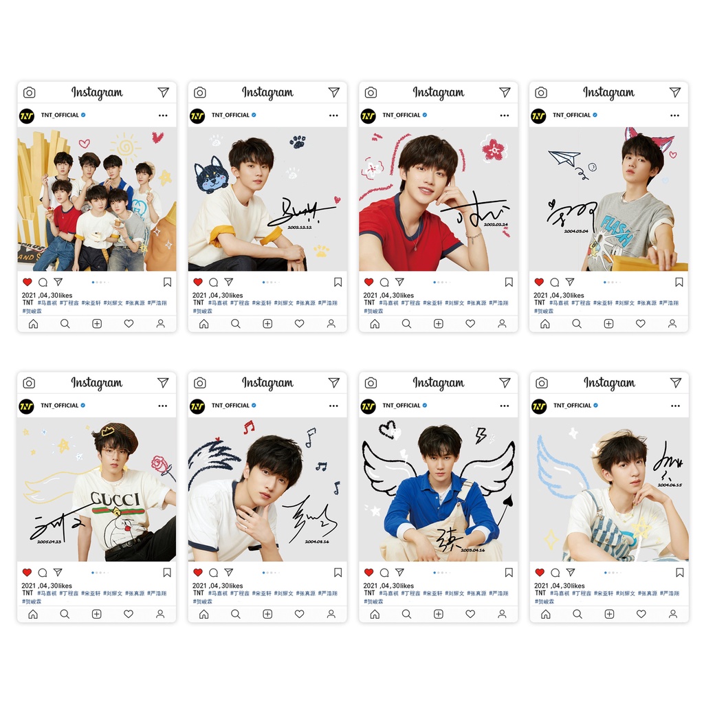 8pcs / set Kartu Koleksi Desain TNT Times Youth League Toka Song Yaxuan Liu Yaowen