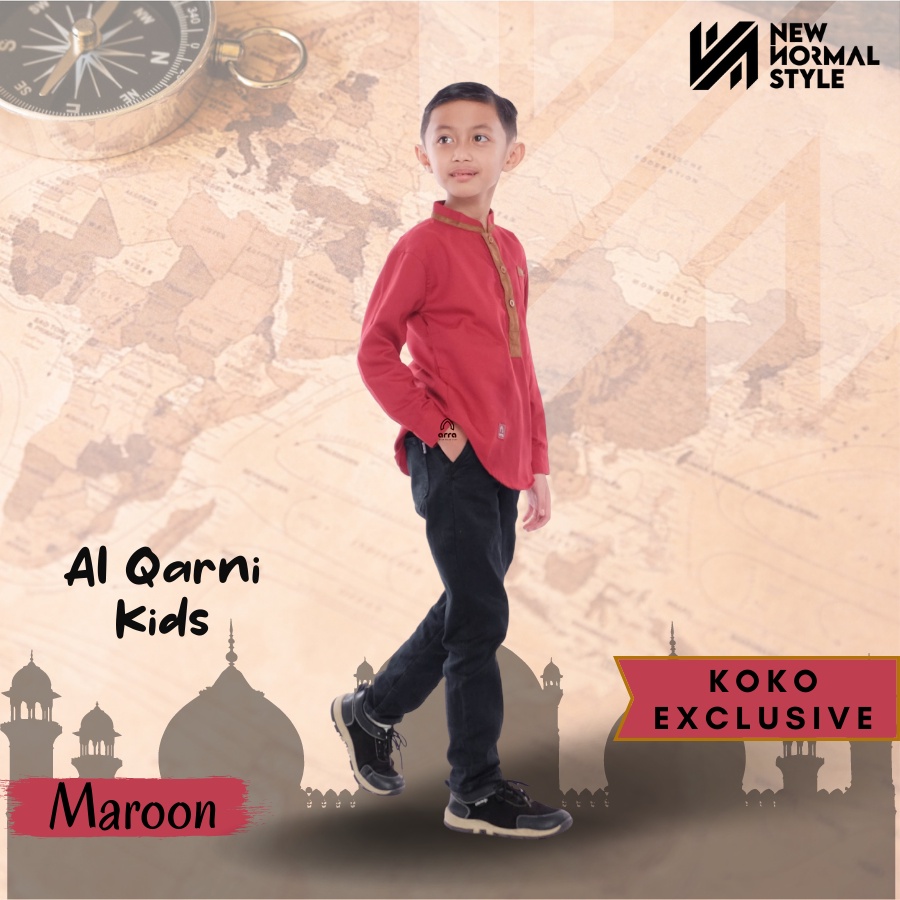 Al Qarni Kids Series Baju Kemeja Pakaian Koko Kokoh Muslim Kurta Anak Laki Laki 8 10 12 13 Tahun Lengan Panjang