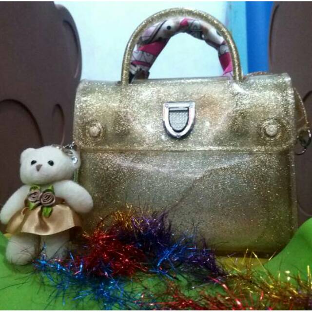 Tas wanita jelly gliter slingbag handbag
