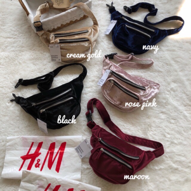 H M WAIST BAG belt bag velvet HnM tas  pinggang Shopee  