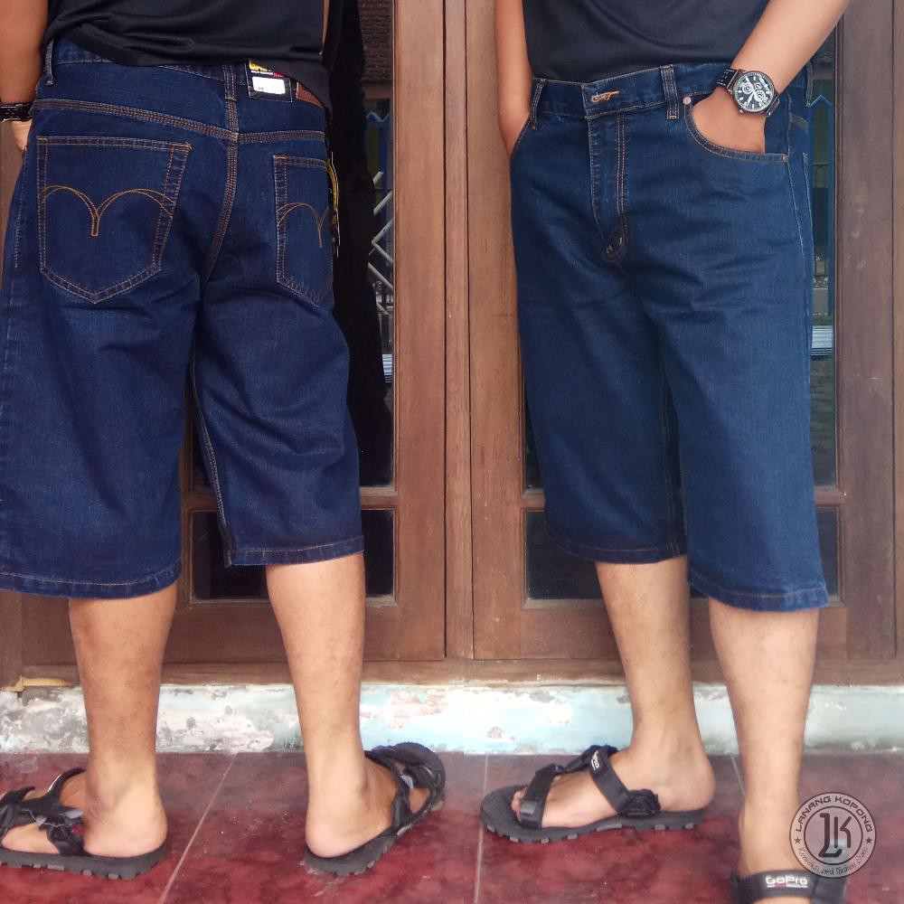 Promo Masker &amp; Celana Jeans Straight Pria - Pendek Standar Hitam &amp; Blue Wash