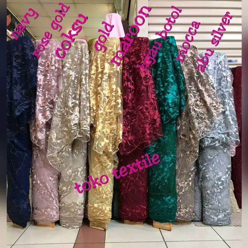 PROMO Kain bahan tulle 3d mutiara  / bahan kebaya brokat / kain tulle bordir 3d.