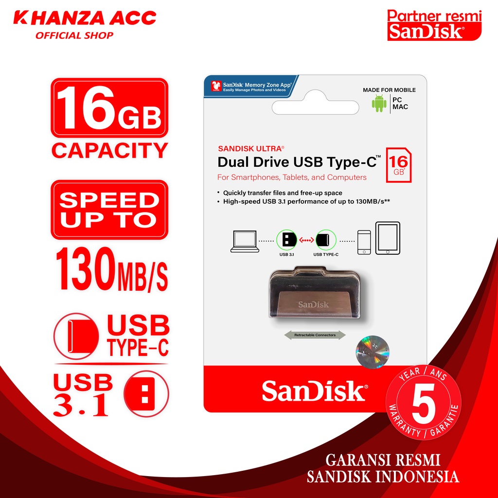 KHANZAACC PROMO FLASHDISK SANDISK 16GB 32GB 64GB 128GB 256GB OTG TYPE C USB 3.1 ULTRA DUAL DRIVE