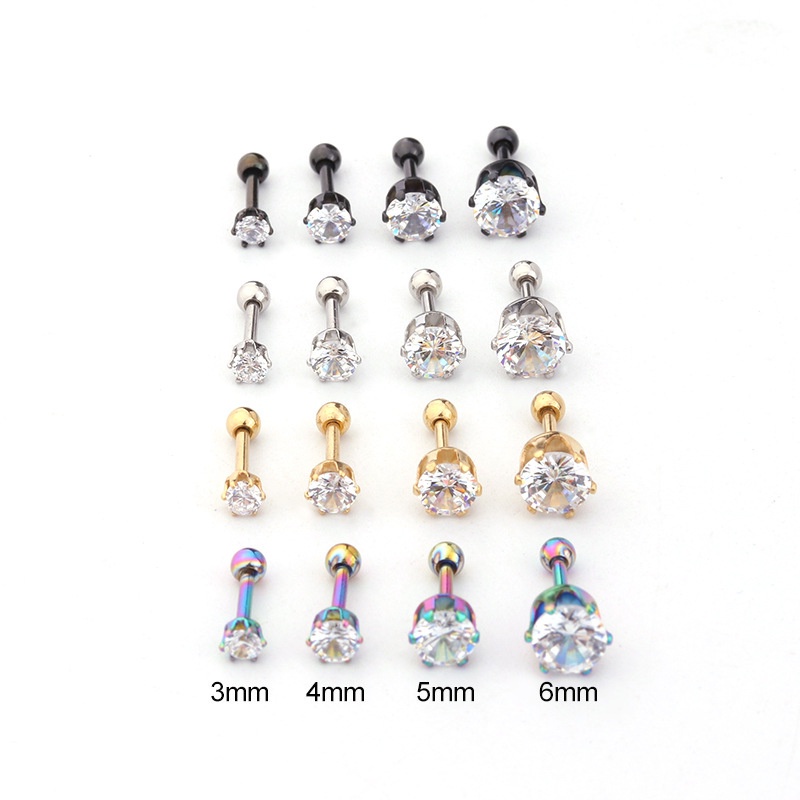 1 Pcs European American Style Colorful Stainless Steel Round Shape Ear Bone Nails Earring