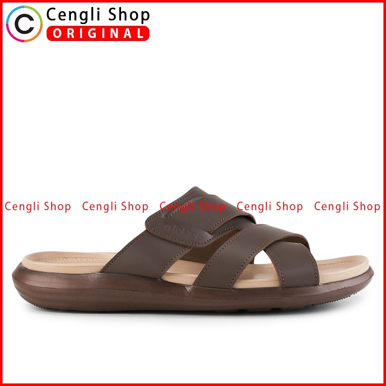 SANDAL CASUAL JIM JOKER PRIA ORIGINAL SLIDE KULIT BRANDED COKLAT JJ18