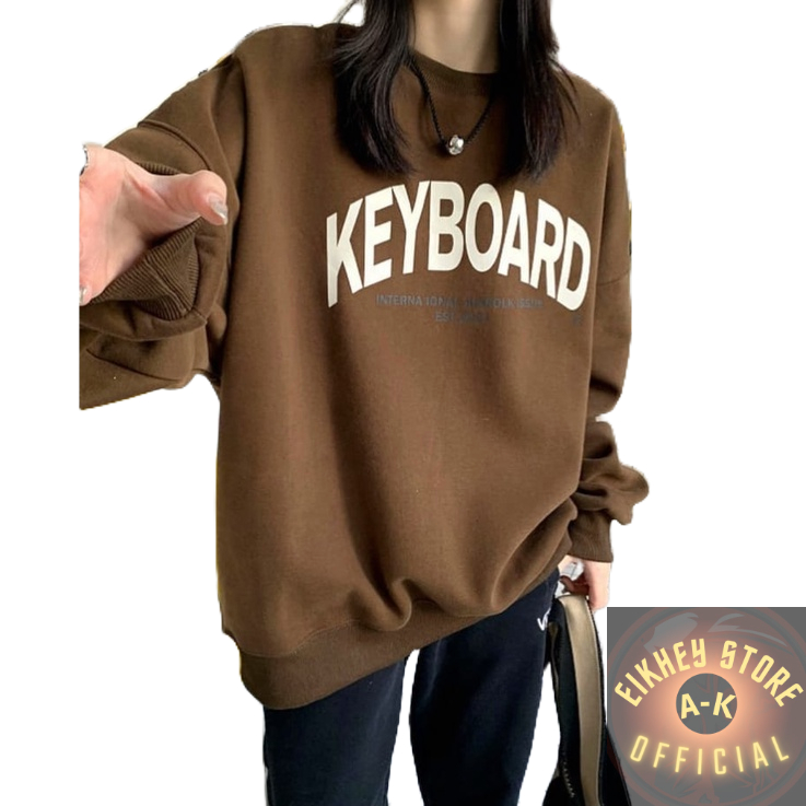 Sweater Wanita Keyboard Sablon DTF Bahan Fleece