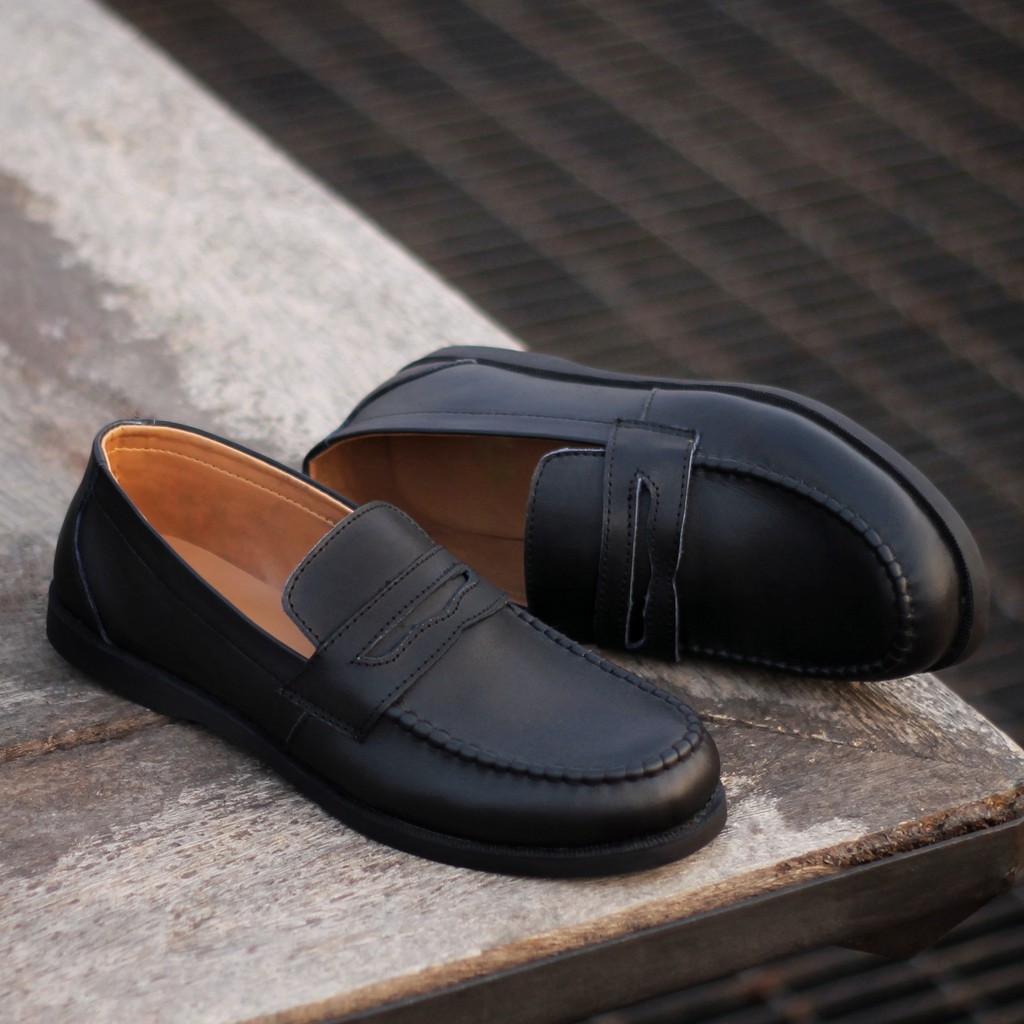 Melismatic Black | Sepatu Loafers Penny Klasik Vintage Klasik Ori Loafer Slip Footwear | FORIND Reyl