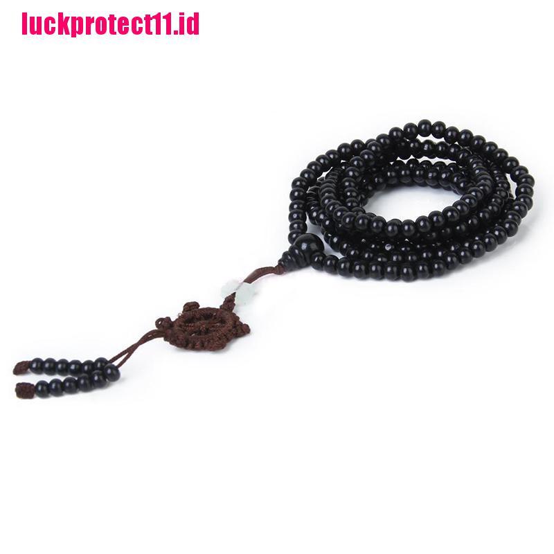 (LUCK) Gelang Tangan Mala Buddha Tibet 216 Manik-Manik Kayu Cendana Hitam Untuk Pria / Wanita