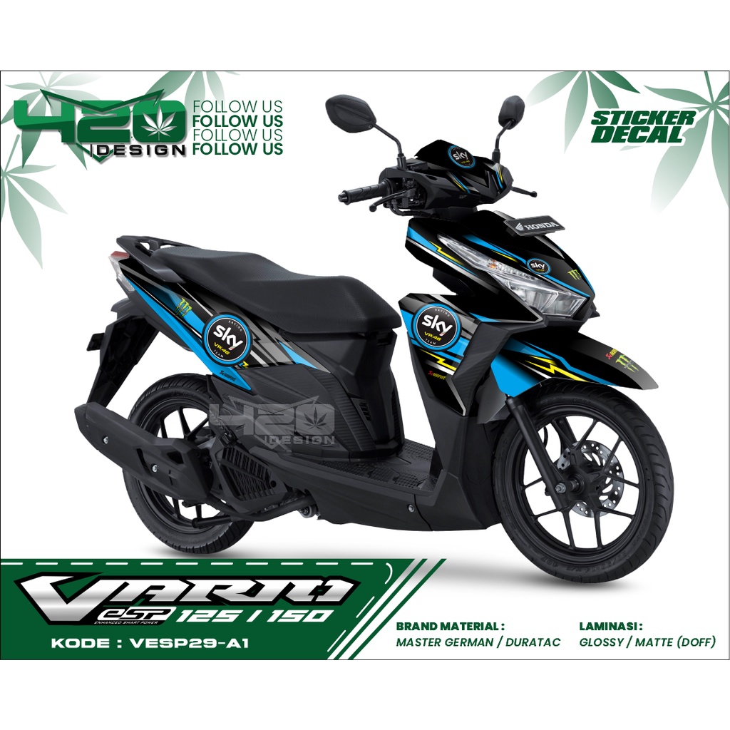Sticker Motor Honda Vario ESP 125/150 - Custom Decal Full Body VARIO ESP 125/150 Warna Biru Kode VES