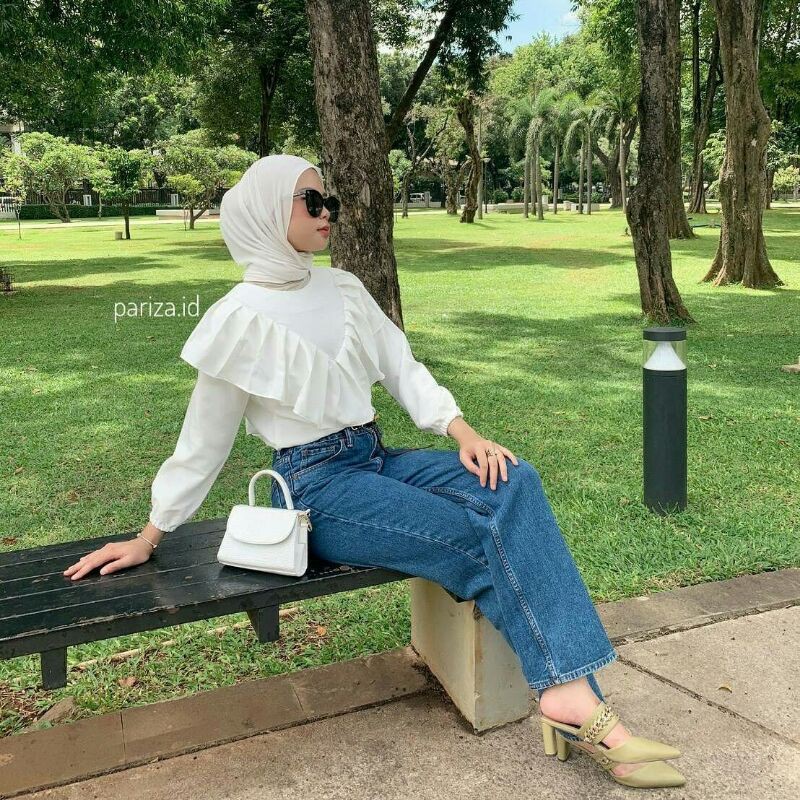 Atasan wanita/Blouse Polos/Baju Putih Lilac Hitam/SIENA RUFFLE TOP /Blouse korea / Vintage blouse