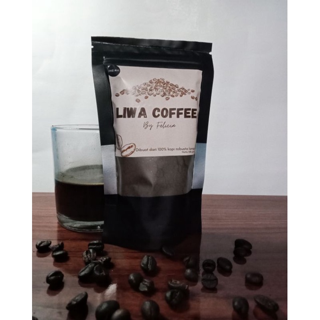 

Liwa Coffe" kopi bubuk yang terbuat dari 100% kopi robusta asli tanpa campuran apapun