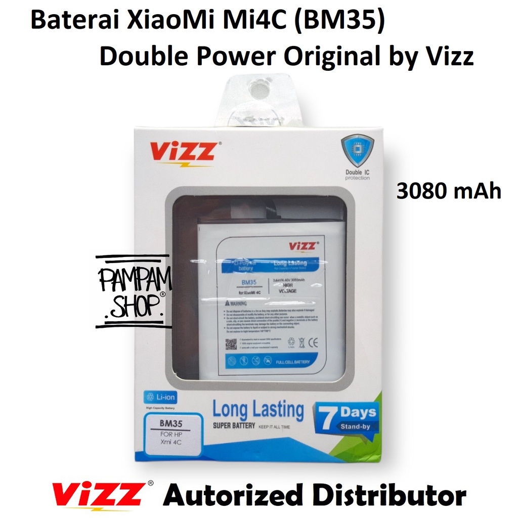 Baterai Vizz Double Power Original XiaoMi BM35 Mi4C Mi4 C Batre Batrai Dual Xiao Mi 4C BM 35 Handphone HP Ori