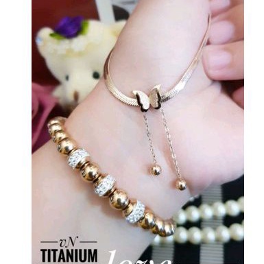 Titanium Set Perhiasan Wanita Kupu Rosegold 48225