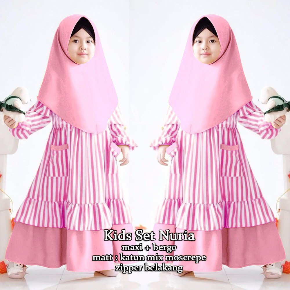 LS 73147-7973 KIDS SET NURIA Busana Baju Muslim Anak Fashion Model Terbaru,Termurah dan Terlaris