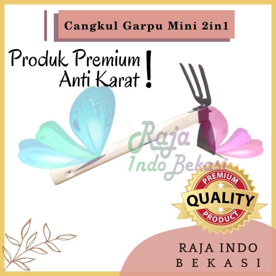 Cangkul Garpu Mini 2in1 Multifungsi Gagang Kayu Cangkul Garuk Garukan Pacul Kored Cored Koret Kebun Taman Mini Kecil Serba Guna Murah - Cangkul Garuk Rumput Baja Asli Anti Lengket Anti Karat