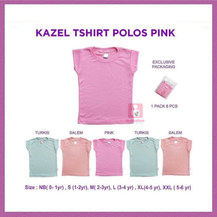 Kazel Tshirt Polos Pink Kaos Oblong Pendek Anak Perempuan 6in1