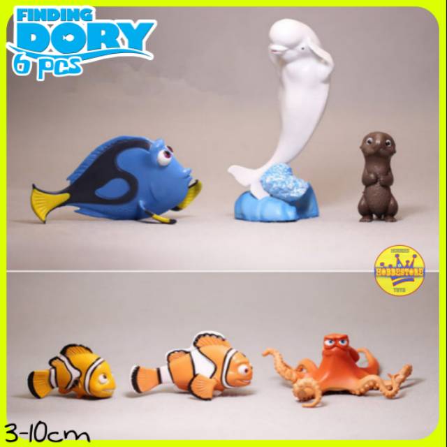 Action Figure FINDING DORY isi 6 pcs - Miniatur Topper Pajangan Mainan Ikan Nemo