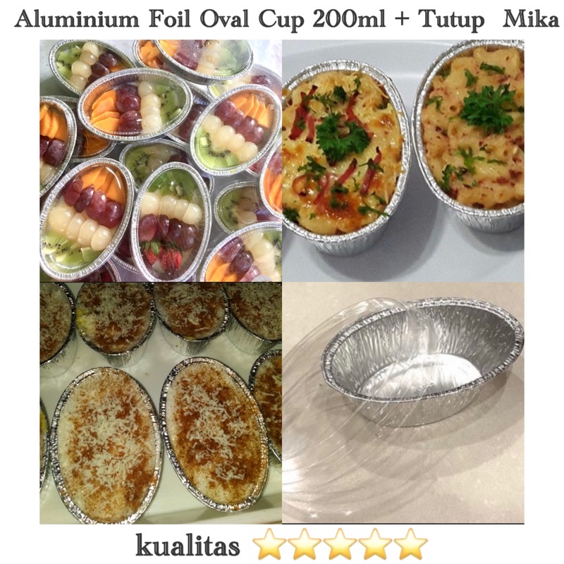 (isi 10pcs) Aluminium Foil cup oval 200ml+ TUTUP (PROMO beli 25 pack gratis 1) wadah mentai, macaron