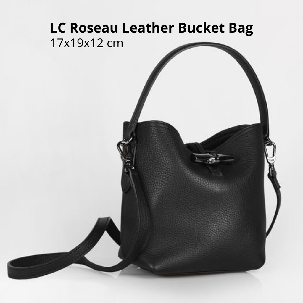 LC Roseau Leather Bucket Bag -  Sling Bag Kulit Hitam & Khaki - Tas wanita