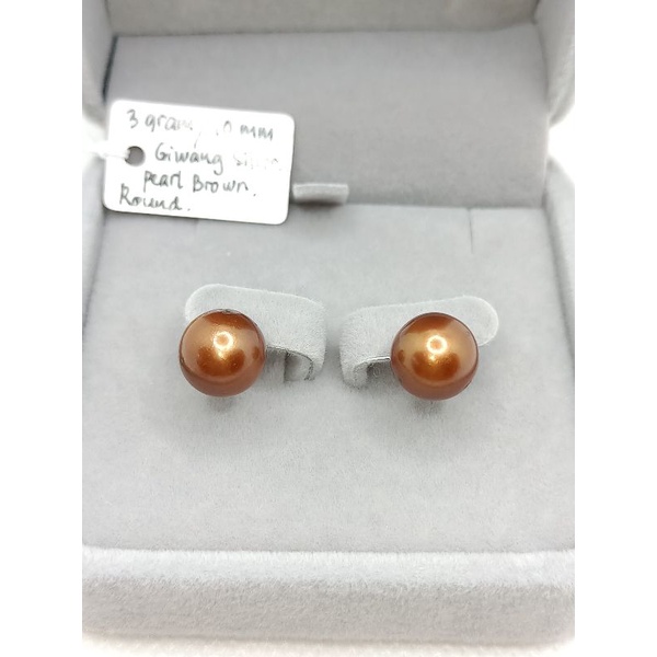 Giwang silver 925 mutiara laut coklat / anting perak mutiara laut asli warna brown / bukan mutiara h