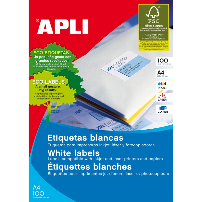 

(Zada) APLI White Paper Adhesive Labels A4 (Isi 100 Lembar)