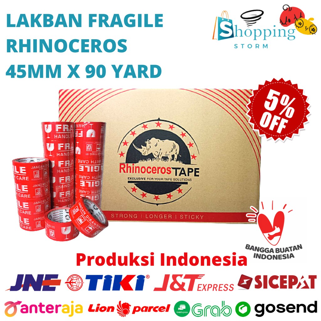 

Lakban Fragile RHINOCEROS Tape 48MMx90YARD @72Pcs / PerDus GOJEK/GRAB