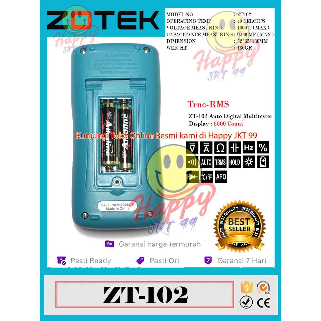 [ HAPPY JKT 99 ] ORIGINAL AVOMETER DIGITAL ZOTEK ZT102 MULTITESTER DIGITAL ZT 102