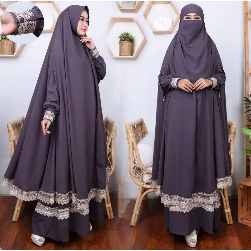 gamis set khimar zipper ter kece