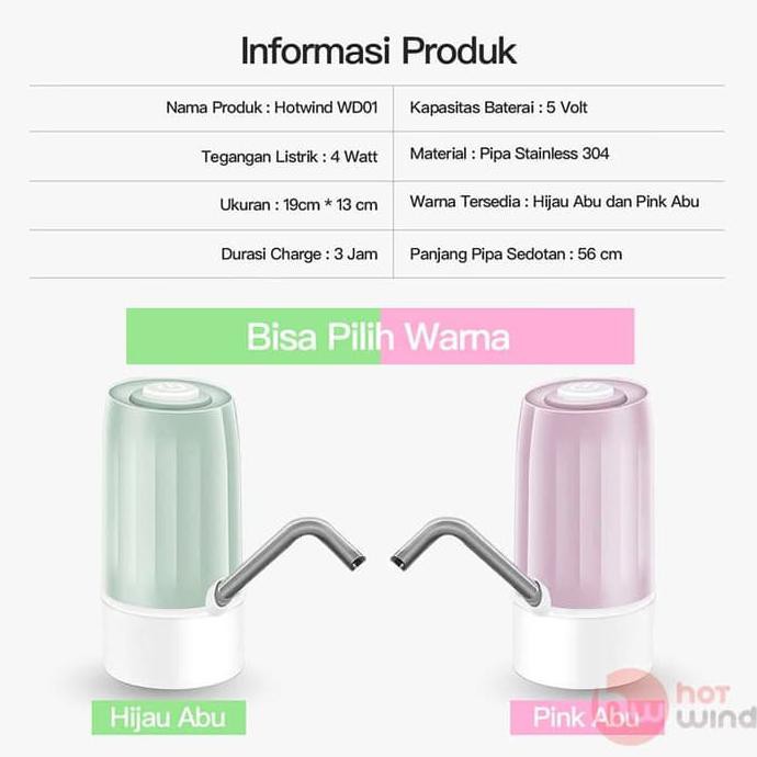 Hotwind Wd01 Pompa Galon Elektrik Otomatis - Pink Abu Pg182