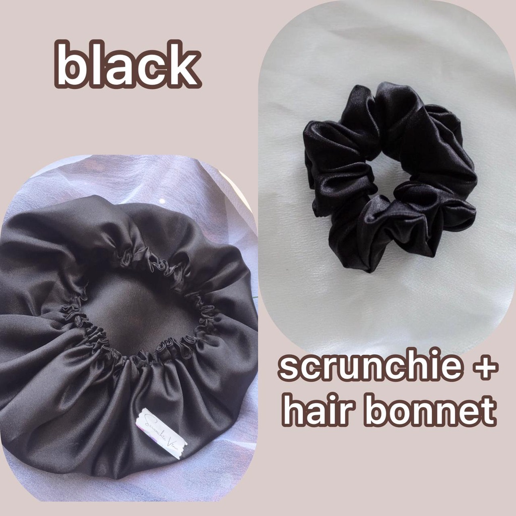 Satin silk Hair Bonnet Bahan Satin Basic + Scrunchie Hair Bonnet Night Sleep Hair Sleep Satin Shower Cap Satin