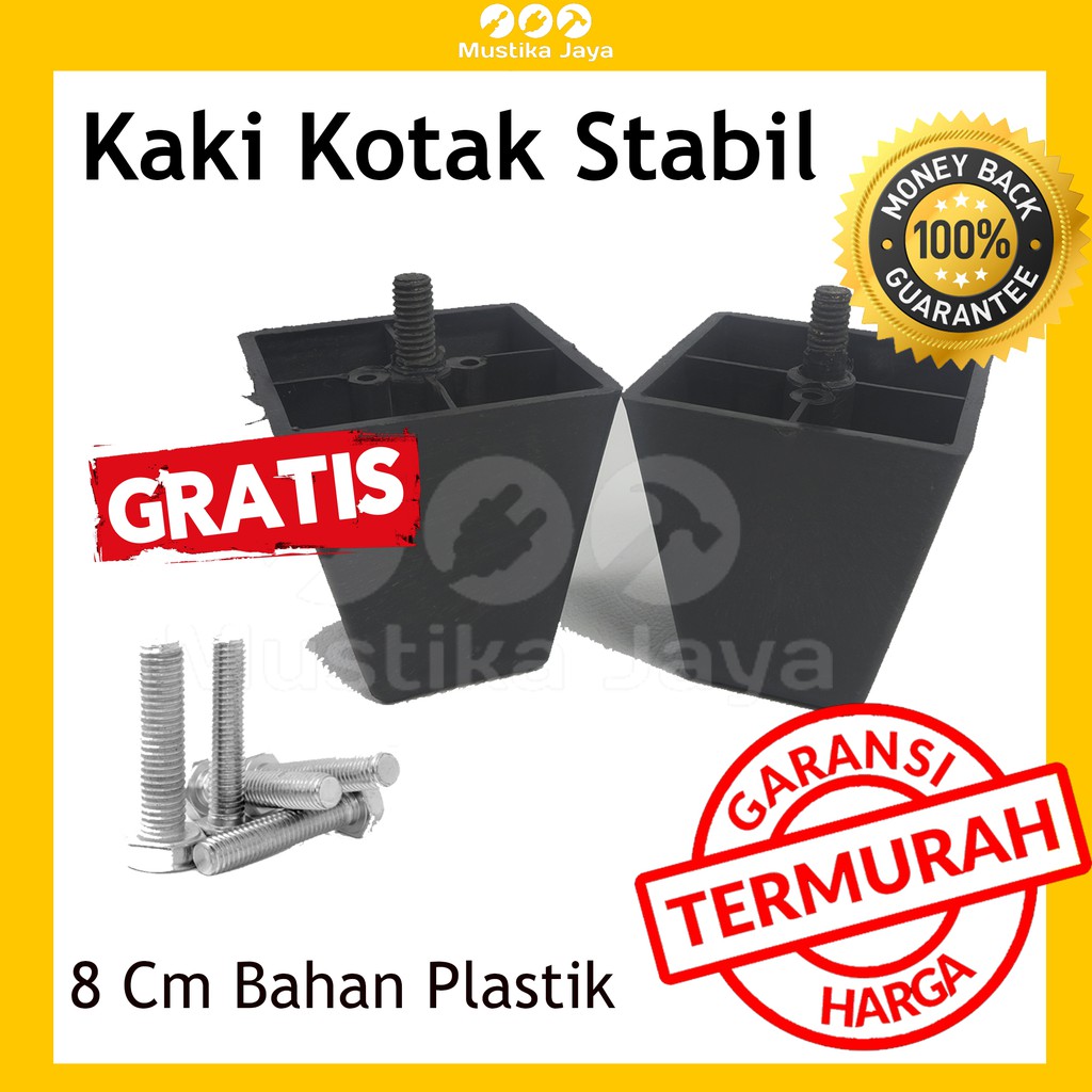 Kaki Sofa Spring Bed Kotak Stabil 8 Cm Hitam Plastik Pakai Baut