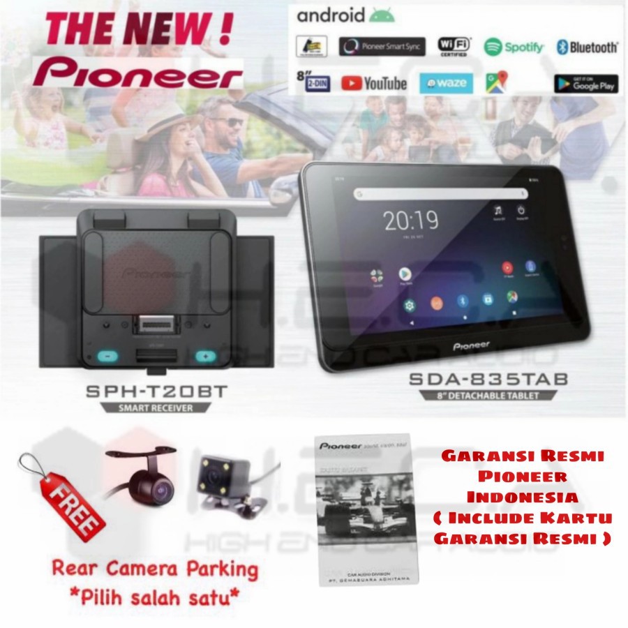 Pioneer SPH-T20BT & SDA-835TAB Tablet Android SMART Head Unit 2DIN Tape Audio Video Mobil & CAM