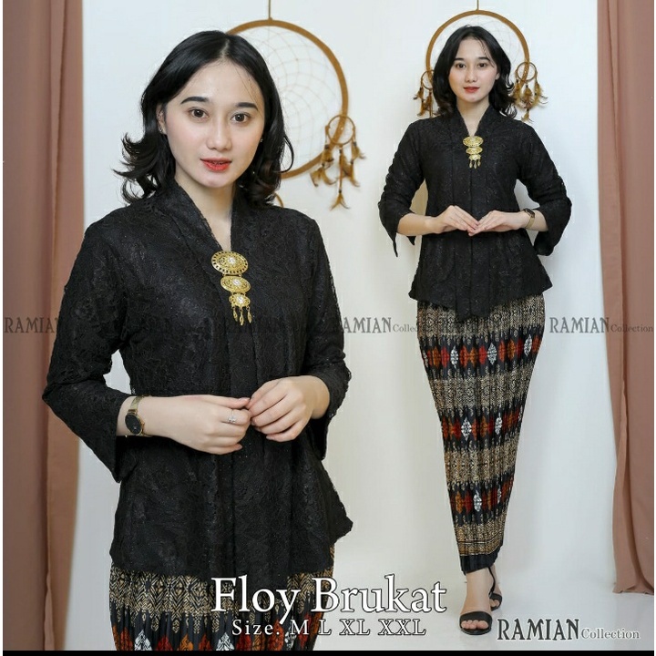 SETELAN KEBAYA BRUKAT / SET KEBAYA FLOY BRUKAT MODERN / KEBAYA KUTUBARU BROKAT HITAM / BLACK