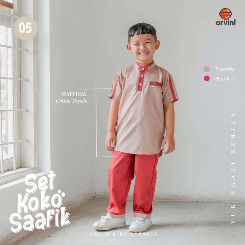 ORVIN KIDS Setelan Koko Anak SAAFIK Warna Tiramisu-Brick Red