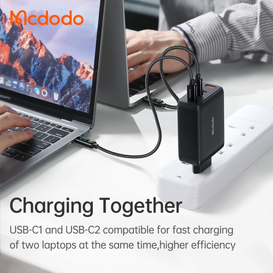 MCDODO CH-0771 Adaptor Kepala Charger GaN 4 Port 120W QC 5A USB Type C iPad Macbook Laptop + Kabel Type C To Type C